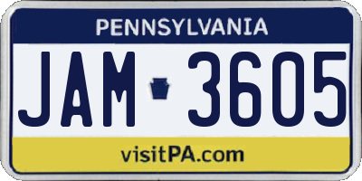PA license plate JAM3605