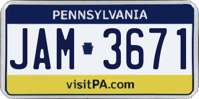 PA license plate JAM3671