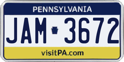 PA license plate JAM3672