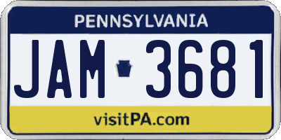 PA license plate JAM3681