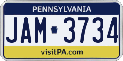 PA license plate JAM3734