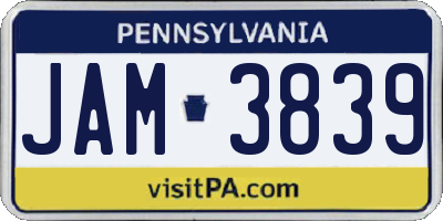 PA license plate JAM3839