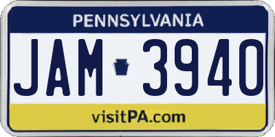 PA license plate JAM3940