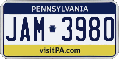 PA license plate JAM3980