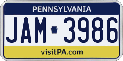PA license plate JAM3986