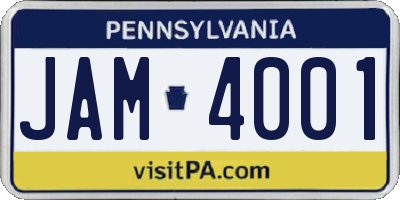 PA license plate JAM4001