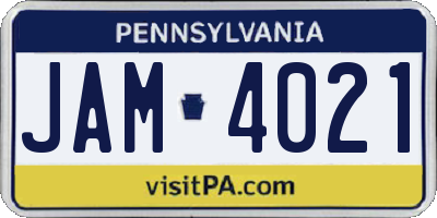 PA license plate JAM4021