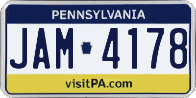 PA license plate JAM4178