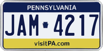 PA license plate JAM4217