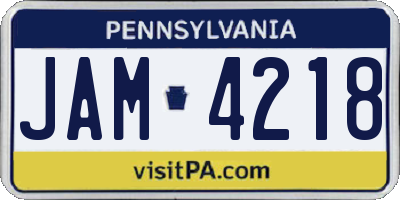 PA license plate JAM4218