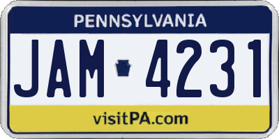 PA license plate JAM4231