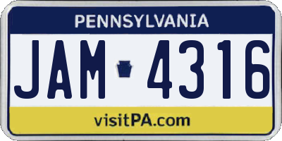 PA license plate JAM4316