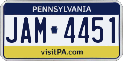 PA license plate JAM4451