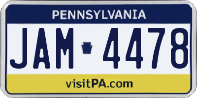 PA license plate JAM4478