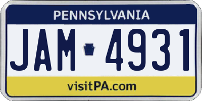 PA license plate JAM4931