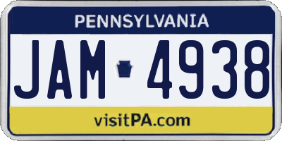 PA license plate JAM4938