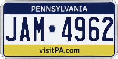 PA license plate JAM4962