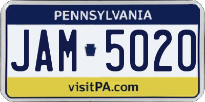 PA license plate JAM5020