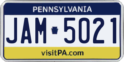 PA license plate JAM5021