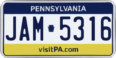 PA license plate JAM5316