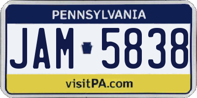 PA license plate JAM5838