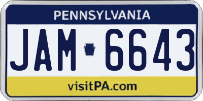 PA license plate JAM6643