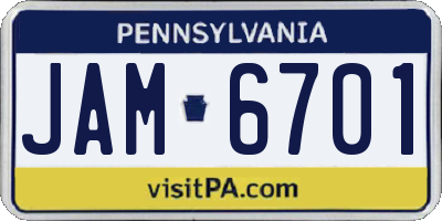 PA license plate JAM6701