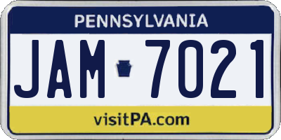 PA license plate JAM7021