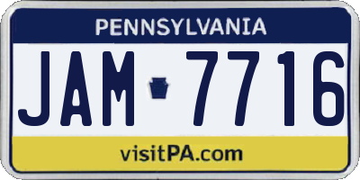 PA license plate JAM7716