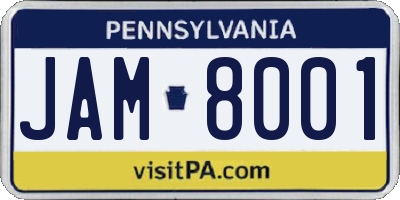 PA license plate JAM8001