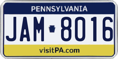 PA license plate JAM8016