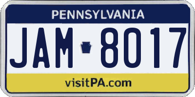 PA license plate JAM8017