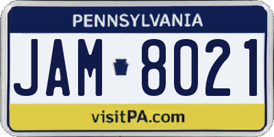 PA license plate JAM8021