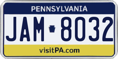 PA license plate JAM8032