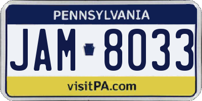 PA license plate JAM8033