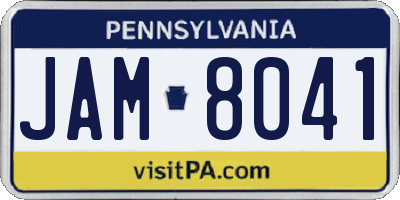 PA license plate JAM8041