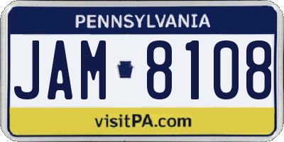 PA license plate JAM8108