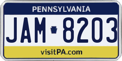 PA license plate JAM8203