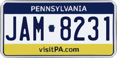 PA license plate JAM8231