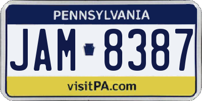 PA license plate JAM8387