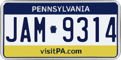 PA license plate JAM9314