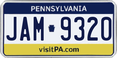 PA license plate JAM9320