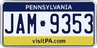 PA license plate JAM9353