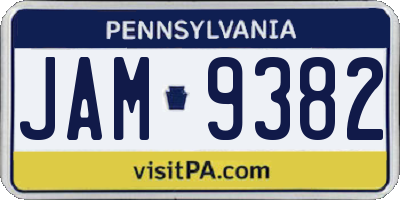 PA license plate JAM9382