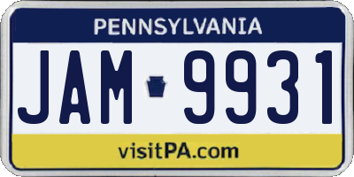 PA license plate JAM9931