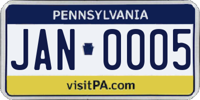 PA license plate JAN0005