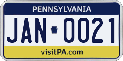 PA license plate JAN0021