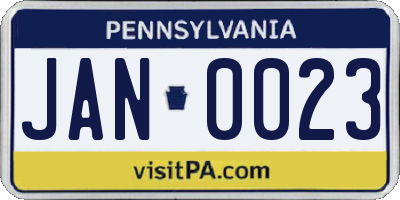 PA license plate JAN0023