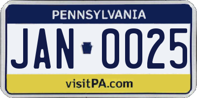 PA license plate JAN0025