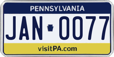 PA license plate JAN0077